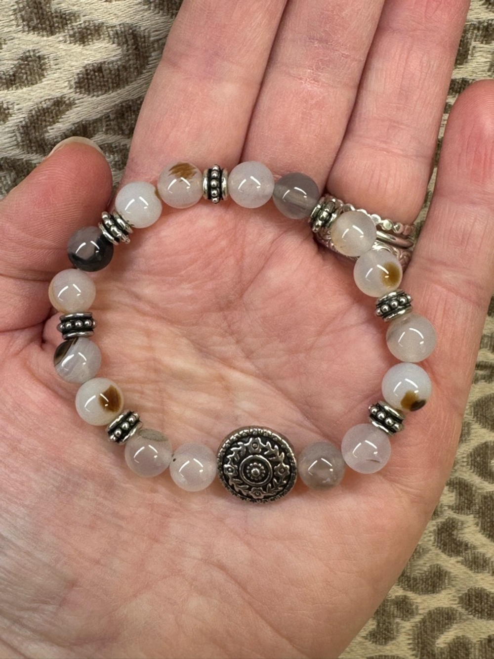 Flower Dendritic Agate Crystal Gemstone Stretch Bracelet Natural Healing Energy